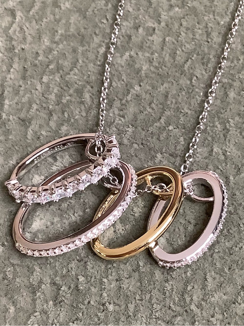 Diamonique Sterling Silver Cubic Zirconia Mixed Metal Four Oval Ring Necklace
